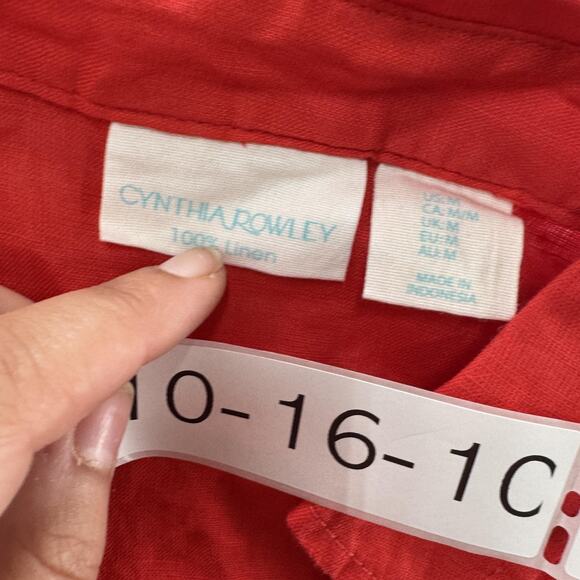 Cynthia Rowley Top Womens Small Red Linen Wrap Sleeveless Collared Summer Blouse - Picture 3 of 6